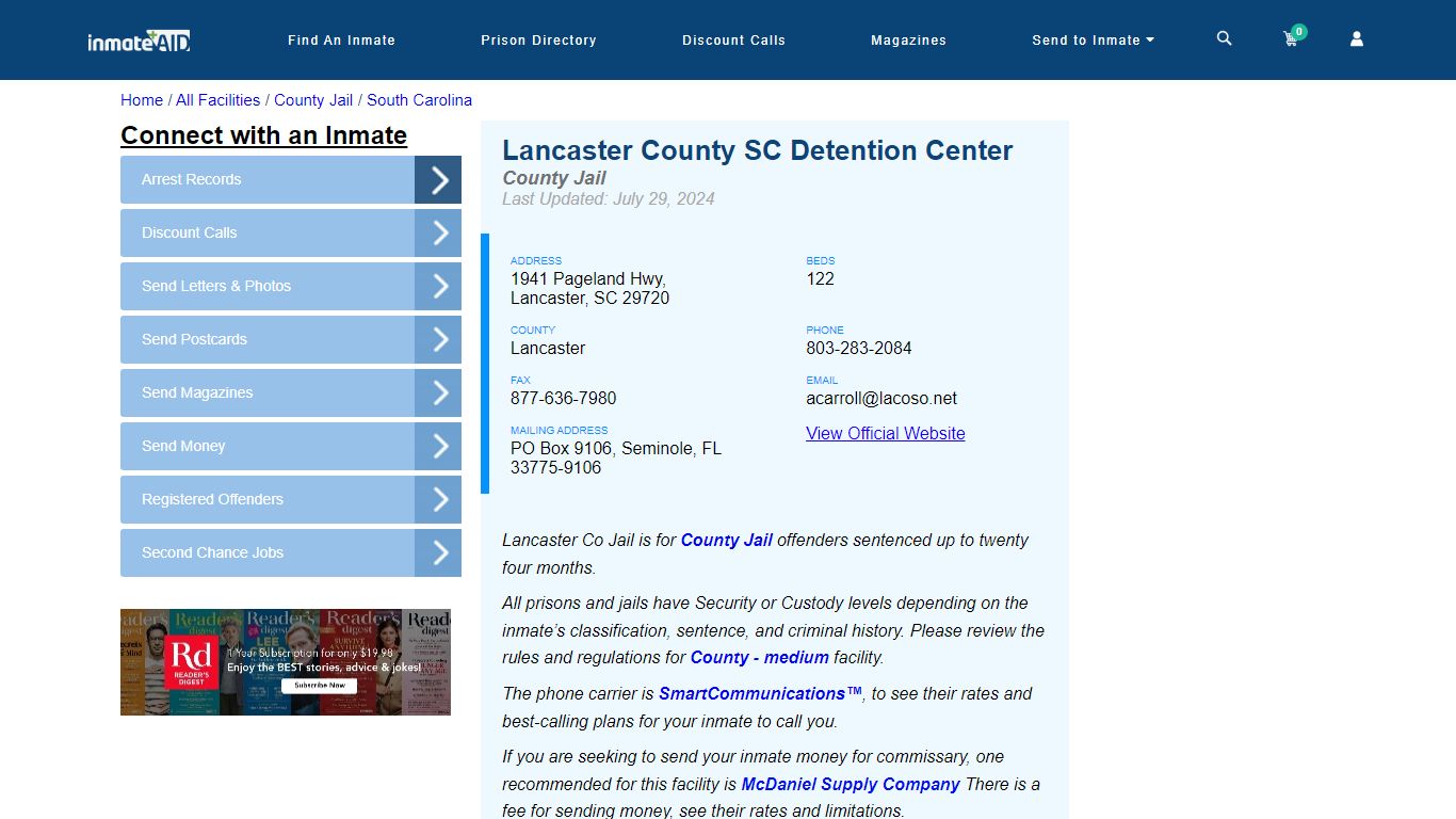 Lancaster County SC Detention Center - Inmate Locator